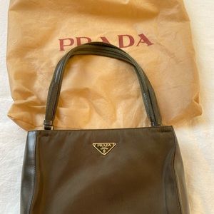 Vintage Prada bag in olive color nylon fabric